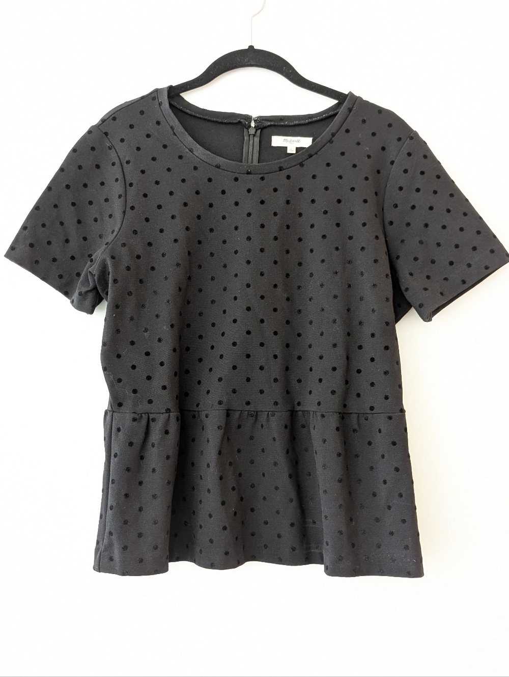 Madewell Black Polka Dot Peplum Top